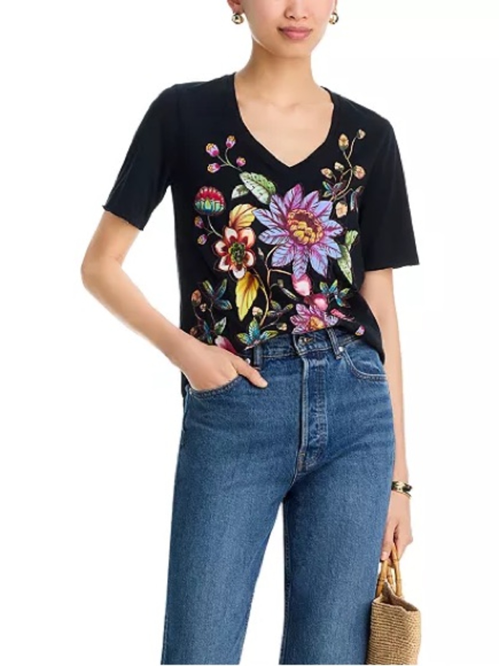 Johnny Was Aivy Raw Hem V- Neck Tee - Picture 3 of 10